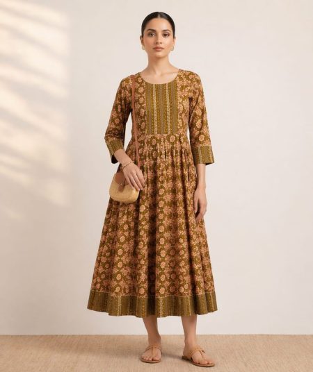 Mehandi Green Flared Panel Anarkali (only Top)