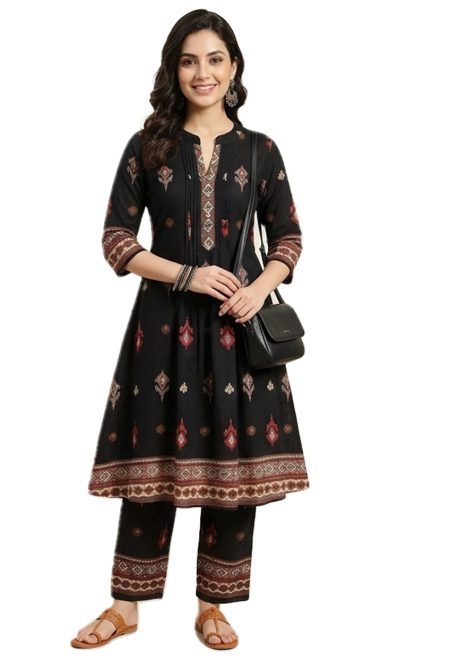 Black Ikkat printed - Kurta and Pant Set