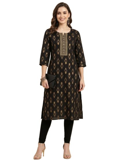 Black Ethnic Printed Kurta (only Top)