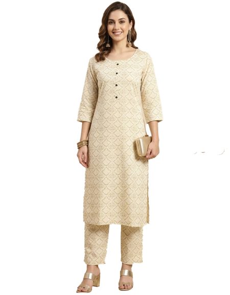 Sandal Geometric Print Straight Kurta with Pants