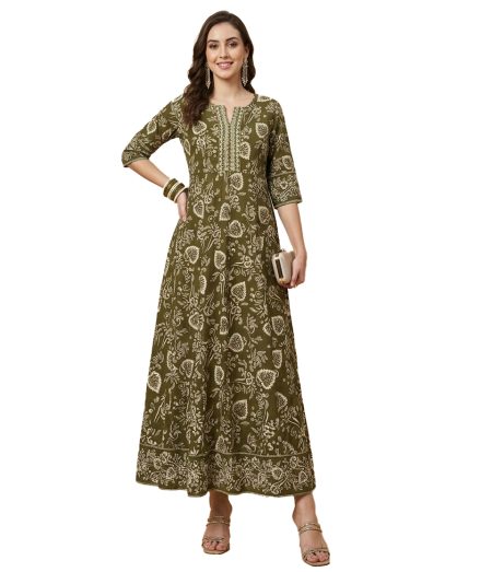 Olive Green Flared Anarkali (only Top)