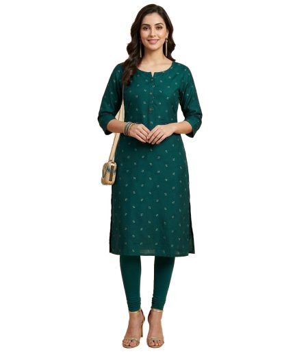 Dark Green Printed Straight Kurta (only Top)