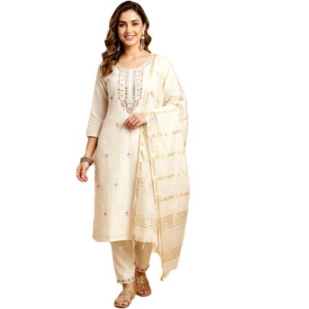 Ethnic White Salwar Suit (Kurta, Pant & Dupatta)