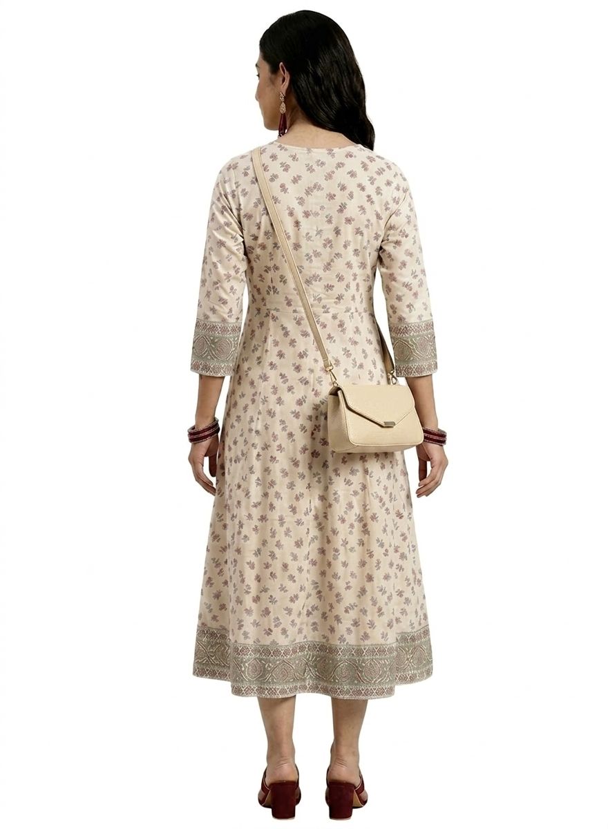 White Floral Printed Anarkali kurta (only TOP) - Image 2