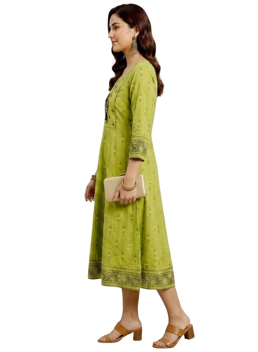 Pista Green Flared Anarkali Kurta (only Top) - Image 3