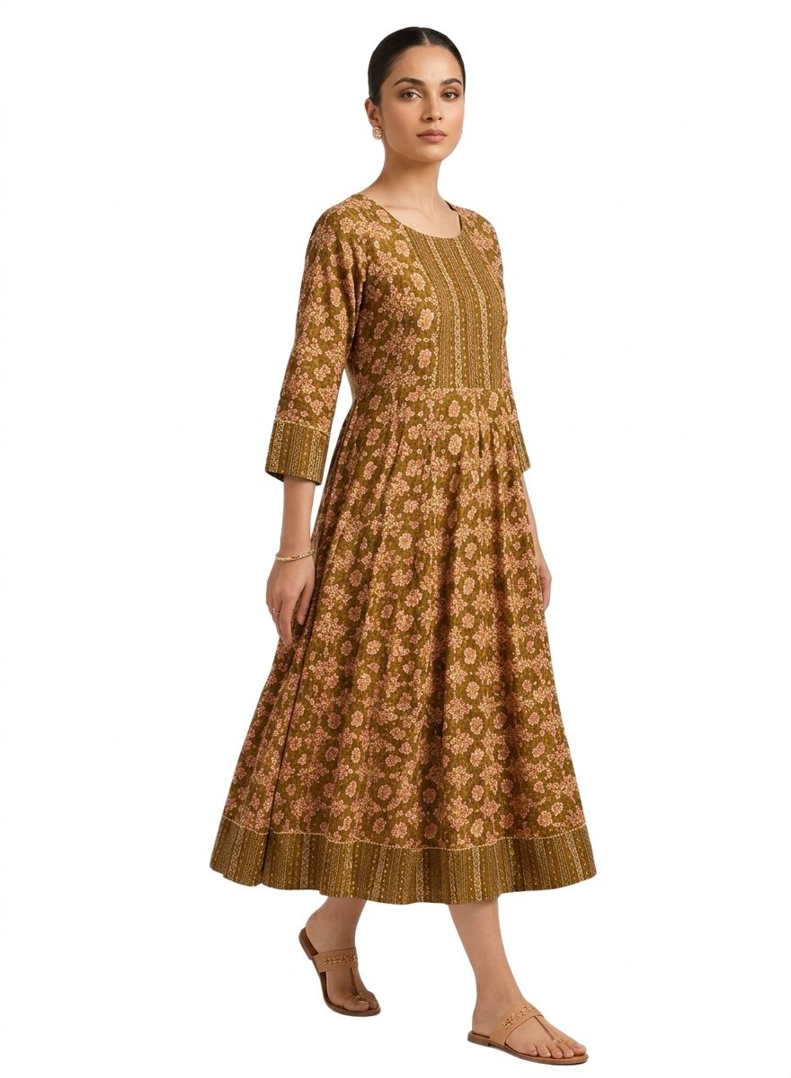 Mehandi Green Flared Panel Anarkali (only Top) - Image 3