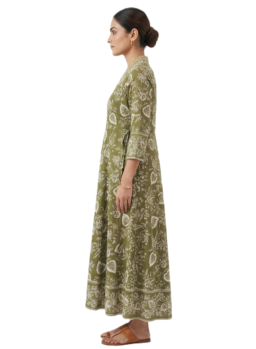 Olive Green Flared Anarkali (only Top) - Image 3