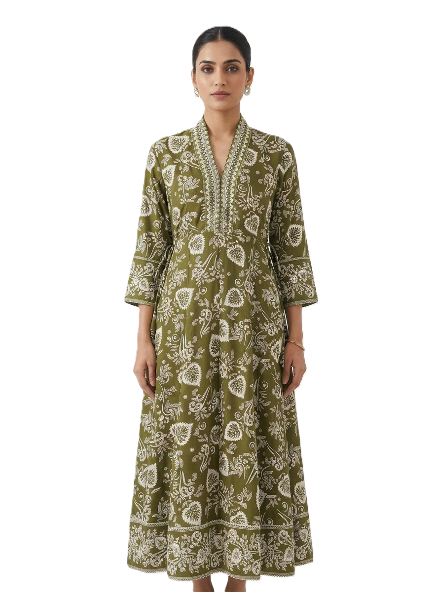Olive Green Flared Anarkali (only Top)
