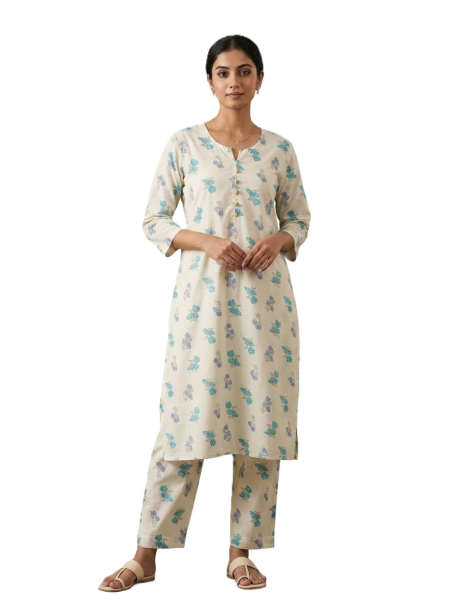 Sandal Floral Printed Kurti With Coordinated Bottom