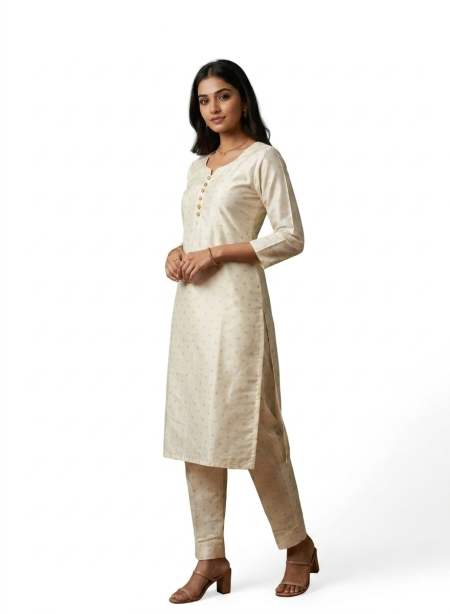 Cream Printed Kurti With Coordinated Bottom