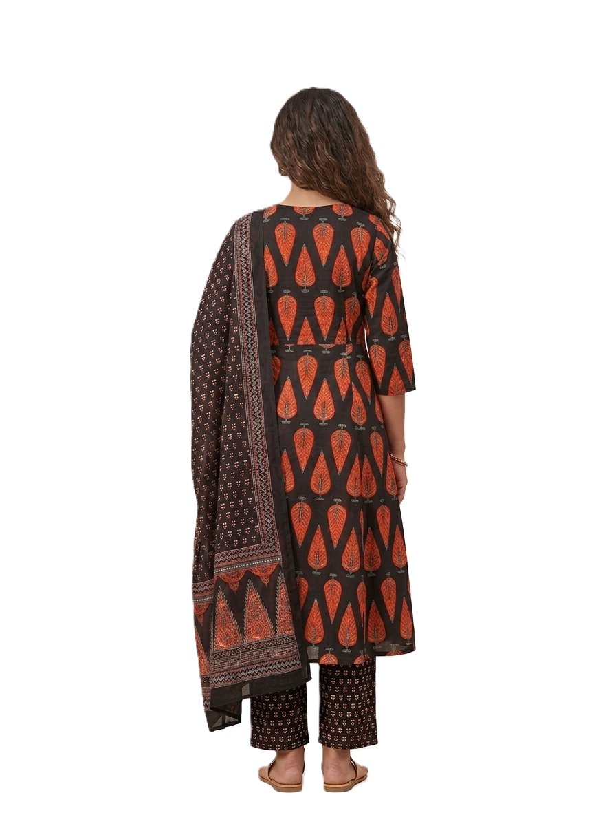 Black leaf printed angrakha salwar suit - Image 2