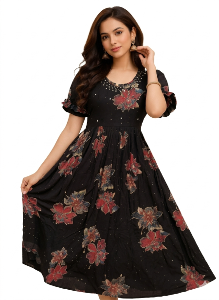 Black Printed Frock Kurti