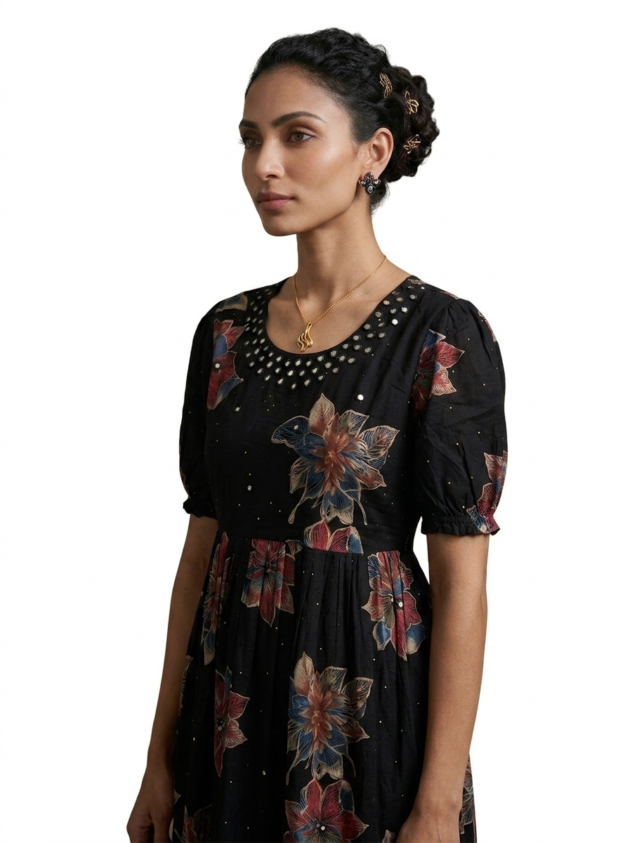 Black Printed Frock Kurti - Image 3