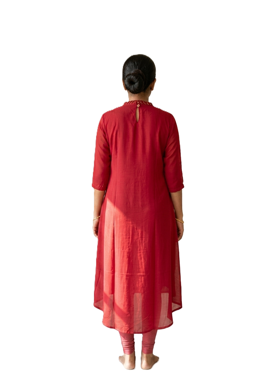 Maroon Jewel Neck Handwork Kurti - Image 3