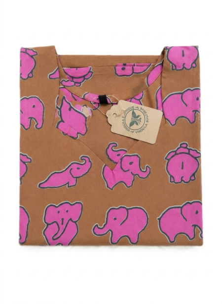 Brown Kalamkari Elephant Printed Kurti