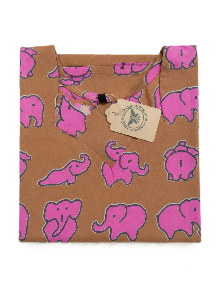 Brown Kalamkari Elephant Printed Kurti