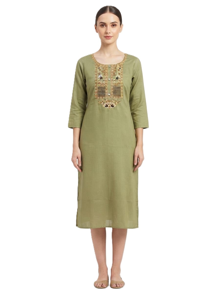 Green Embroidered Kurti with Stone work