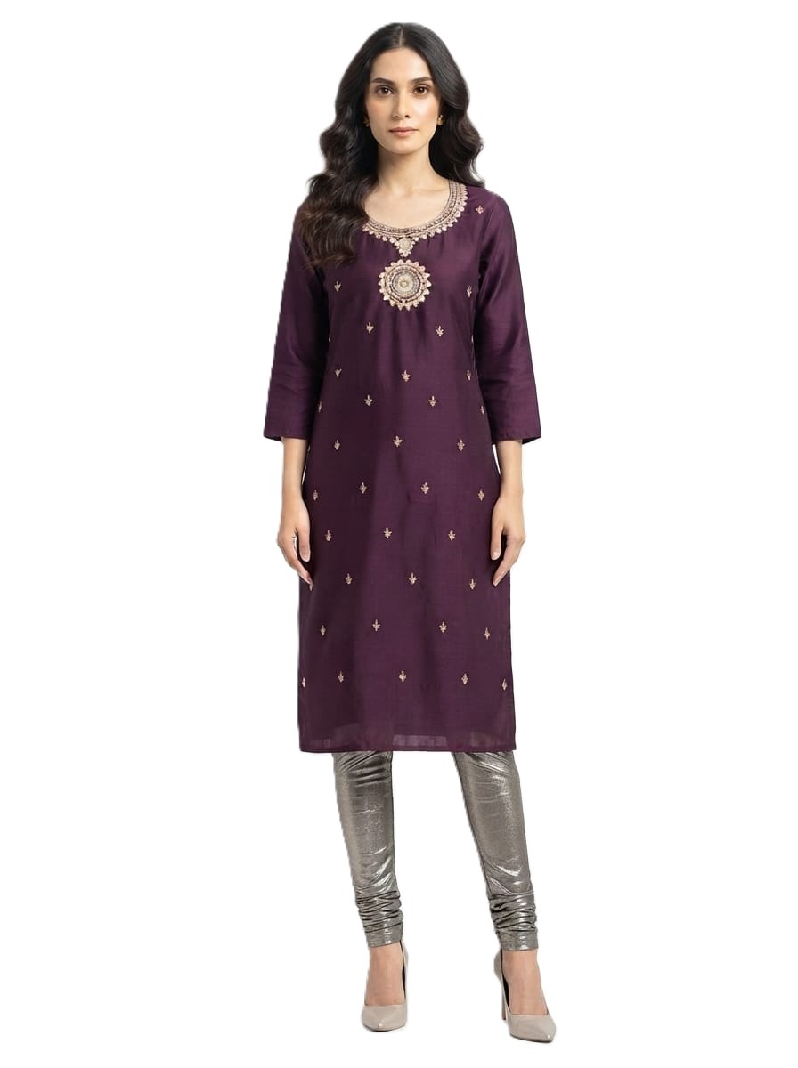 Purple Embroidered Kurti
