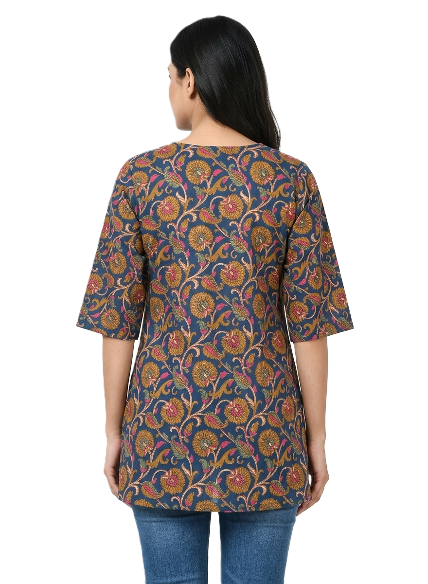 Blue Kalamkari Printed Short Kurti - Image 2
